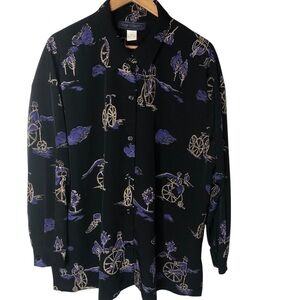 Vtg 80’s 90’s Retro Button Down Sz XL Tunic Top Bicycle Rider Pop Art to Wear